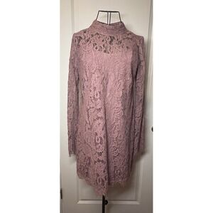 Wishlist Women Mauve Pink Floral Lace Mock Neck Long Sleeve Dress